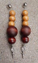 Load image into Gallery viewer, Handmade Natural Wood and Asante Charm Clip On Dangle Earrings
