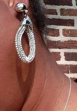 Load image into Gallery viewer, Handmade Rhinestone Rope and  Metal Hoop Clip On Earrings Silver
