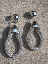 Load image into Gallery viewer, Handmade Rhinestone Rope and  Metal Hoop Clip On Earrings Silver
