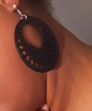 Load image into Gallery viewer, Natural Wood Boho Hoop Clip On Dangle Earrings brown
