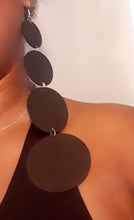 Load image into Gallery viewer, Extra Long 7 inch Handmade Wooden Disc Earrings black

