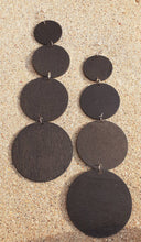 Load image into Gallery viewer, Extra Long 7 inch Handmade Wooden Disc Earrings black
