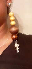 Load image into Gallery viewer, Handmade Natural Wood and Asante Charm Clip On Dangle Earrings
