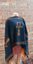 Load image into Gallery viewer, Handmade Cotton Ankh Poncho: Reversible Shawl, Fits up to 3XL

