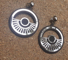 Load image into Gallery viewer, Abstract Art Deco Wood and Acrylic Clip On Hoop Earrings

