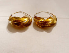 Load image into Gallery viewer, Vintage Authentic Fulani Tribal  Basket Brass Metal Hoop Earrings medium large size 175345
