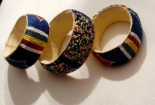 Load image into Gallery viewer, Vintage Maasai Bead and leather  Bangle Set of 3 L/Xl wrist
