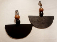 Load image into Gallery viewer, Handmade Natural Wood  Boho Clip On Dangle Earrings black
