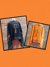 Load image into Gallery viewer, Handmade Cotton Ankh Poncho: Reversible Shawl, Fits up to 3XL
