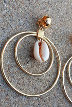 Load image into Gallery viewer, Handmade Gold Metal Multi Hoop and Cowrie Shell Clip On Earrings
