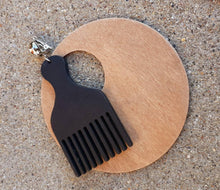 Load image into Gallery viewer, Natural Wood  Afro Pick Clip On Dangle Earrings Black
