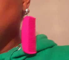 Load image into Gallery viewer, Natural Wood Afro Pick Clip On Dangle Earrings blue
