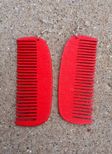 Load image into Gallery viewer, Afrocentric Wooden Afro  comb Earrings Red
