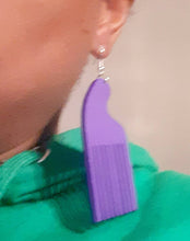 Load image into Gallery viewer, Afrocentric Wooden Afro  comb Earrings purple
