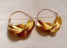 Load image into Gallery viewer, Vintage Authentic Fulani Tribal  Basket Brass Metal Hoop Earrings medium large size 175345
