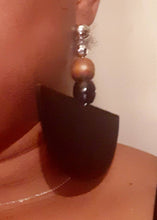 Load image into Gallery viewer, Handmade Natural Wood  Boho Clip On Dangle Earrings black

