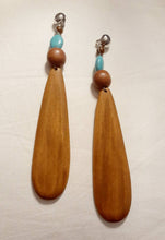 Load image into Gallery viewer, XL Handmade Natural Wood  Boho Clip On Dangle Earrings 7 inch
