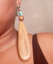 Load image into Gallery viewer, XL Handmade Natural Wood  Boho Clip On Dangle Earrings 7 inch
