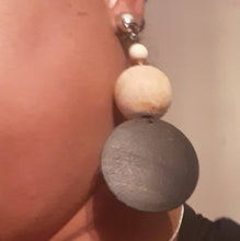 Load image into Gallery viewer, Handmade Chunky Natural Wood Clip On Dangle Earrings
