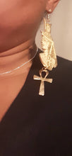 Load image into Gallery viewer, Handmade Egyptian Queen Clip On Earrings, Gold Ankh Design
