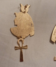 Load image into Gallery viewer, Handmade Egyptian Queen Clip On Earrings, Gold Ankh Design
