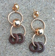 Load image into Gallery viewer, Natural Wood and Metal Hoop  Boho Clip On Dangle Earrings black
