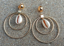 Load image into Gallery viewer, Handmade Gold Metal Multi Hoop and Cowrie Shell Clip On Earrings
