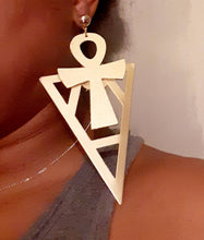 Load image into Gallery viewer, Handmade Handpainted Wood and Metal Ankh Earrings (Pierced Ears)
