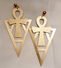 Load image into Gallery viewer, Handmade Handpainted Wood and Metal Ankh Earrings (Pierced Ears)
