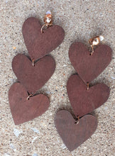 Load image into Gallery viewer, Extra Large Giant Heart Wooden Dangle Earrings Clip on
