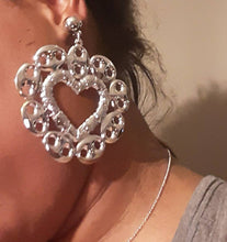 Load image into Gallery viewer, Unique Clip On Large Bamboo Heart Hoop Earrings Silver
