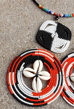 Load image into Gallery viewer, Vintage Maasai Beaded Necklace Earring Set, Cowrie Shell Jewelry
