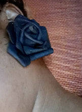 Load image into Gallery viewer, Extra Large Handmade Black Rose Clip On  Earrings
