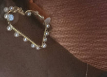 Load image into Gallery viewer, Large Handmade Faux Pearl  Clip On Heart Hoop Earrings
