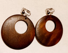 Load image into Gallery viewer, Classic Natural Wooden Hoop Clip On Dangle Earrings dark brown
