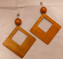 Load image into Gallery viewer, Clip On Wooden Handmade Chunky Extra Large Earrings 6 inch
