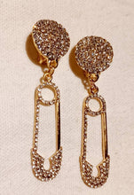 Load image into Gallery viewer, Blingy Pop art Safety pin Clip On Earrings gold
