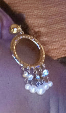 Load image into Gallery viewer, Handmade Faux Pearl and Rhinestone Hoop Clip On Earrings

