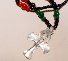 Load image into Gallery viewer, Mens Handmade Extra Large Chunky Metal Carved Ankh Necklace with Wooden Beads Rare
