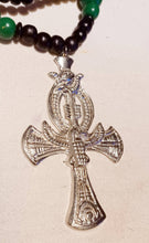 Load image into Gallery viewer, Mens Handmade Extra Large Chunky Metal Carved Ankh Necklace with Wooden Beads Rare
