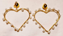 Load image into Gallery viewer, Large Handmade Faux Pearl  Clip On Heart Hoop Earrings
