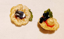 Load image into Gallery viewer, Vintage Handmade tiny Straw Hat Stud Clip On Earrings
