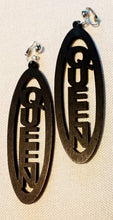 Load image into Gallery viewer, Extra large Queen Natural Wood  Clip On Dangle Earrings black
