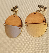 Load image into Gallery viewer, Small Wood and Metal Minimalist Clip On Earrings Gold
