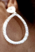 Load image into Gallery viewer, Handmade silver Metal Rhinestone Clip On Hoop Earrings silver
