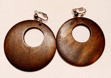 Load image into Gallery viewer, Classic Natural Wooden Hoop Clip On Dangle Earrings dark brown
