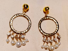 Load image into Gallery viewer, Handmade Faux Pearl and Rhinestone Hoop Clip On Earrings
