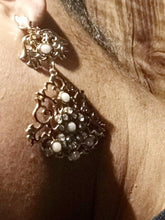 Load image into Gallery viewer, Chunky Metal and Crystal Chandelier Clip On Earrings Gold
