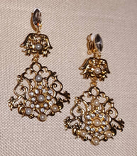 Load image into Gallery viewer, Chunky Metal and Crystal Chandelier Clip On Earrings Gold
