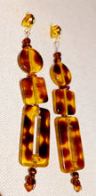 Load image into Gallery viewer, Long Handmade Tortoise Acrylic Dangle Clip On Earrings 5 inch
